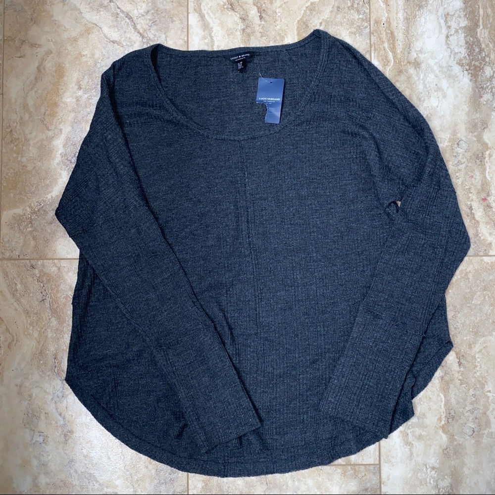Waffle Scoop Neck Thermal Top charcoal gray